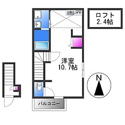 近鉄大阪線 弥刀駅 徒歩9分の賃貸アパート 2階ワンルームの間取り