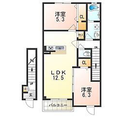 シエスタ千里丘 2LDKの間取図画像