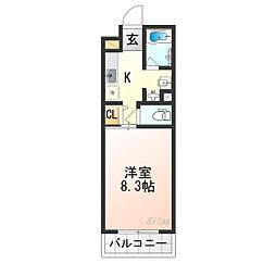 ハンズレジデンス二条 1階1Kの間取り