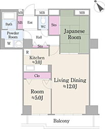 ハイエスト荻窪 17階2LDKの間取り