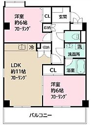 平野第三ビル 3階2LDKの間取り