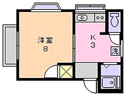 ＧＡハイツ 2階1Kの間取り