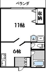 サンハイム 2階1DKの間取り