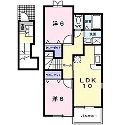 JR紀勢本線 黒江駅 徒歩37分の賃貸アパート 2階2LDKの間取り