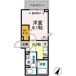 京王相模原線 南大沢駅 徒歩11分の賃貸アパート 2階1Kの間取り