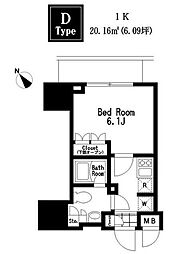 レジディア大森III 14階1Kの間取り