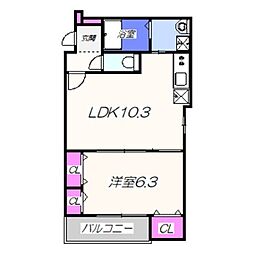 フジパレス堺東III番館 2階1LDKの間取り