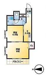 王子北ウィング 5階2Kの間取り