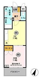 ハーモニーコートTOBE 2階1DKの間取り