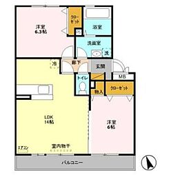 リビングタウン稲毛の杜 B棟 2階2LDKの間取り