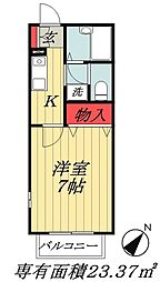 東京メトロ東西線 妙典駅 徒歩8分の賃貸アパート 2階1Kの間取り