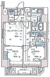 ルクレ墨田緑III 9階2LDKの間取り
