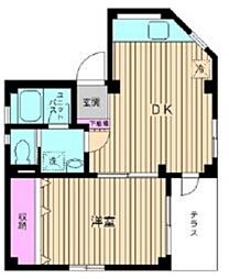 ヴェルジュール阿佐ヶ谷 2階1DKの間取り