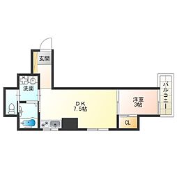 Osaka Metro四つ橋線 四ツ橋駅 徒歩7分の賃貸マンション 7階1DKの間取り