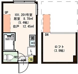 都営大江戸線 新江古田駅 徒歩12分の賃貸アパート 2階ワンルームの間取り