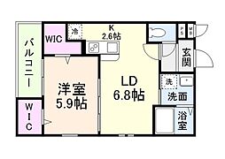 フジパレス今川II番館 1LDKの間取図画像