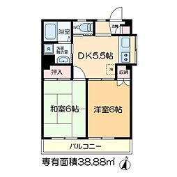 コーポラス野口 1階2Kの間取り