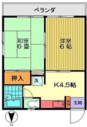 谷田部ハイム 2Kの間取図画像