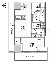 エスタート入谷II 5階1LDKの間取り