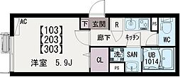 イクシオ上一色 3階1Kの間取り