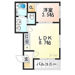 ハーモニーテラス花園寺ノ内町 1階1LDKの間取り