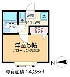 プレミール小岩 2階1Kの間取り