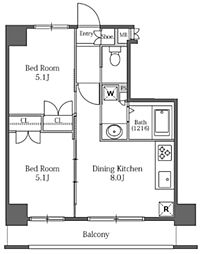 ラサンテ広尾 7階2DKの間取り