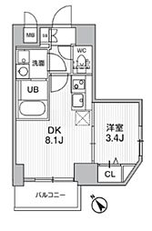 S-RESIDENCE目黒大岡山bresa 1DKの間取図画像