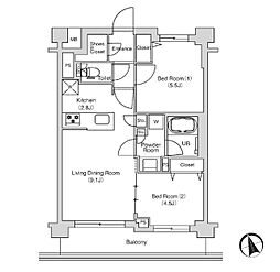 エミリブ鷺ノ宮 2階2LDKの間取り