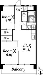 中葛西ハイツ 2LDKの間取図画像