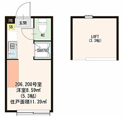 ハーモニーテラス上高井戸2 ワンルームの間取図画像