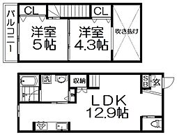 ルミノーゼ交野 1階2LDKの間取り