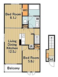 スカイデュー 2階2LDKの間取り