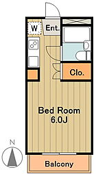京王相模原線 京王多摩センター駅 徒歩10分の賃貸マンション 2階1Kの間取り