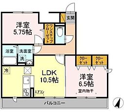 ヴェルデ神明町 2LDKの間取図画像