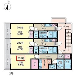 アイフラット 2階1Kの間取り