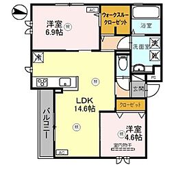D-ROOM尾崎丁 3階2LDKの間取り