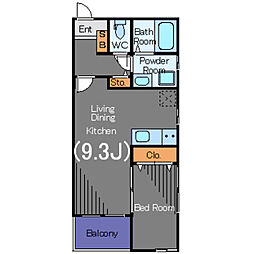 シャンブル三田 1階1LDKの間取り