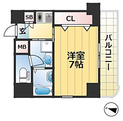 エスポワール三宮パートII 2階1Kの間取り