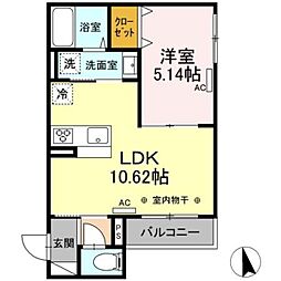 セレスティア上野町A 2階1LDKの間取り
