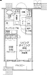 JR山手線 五反田駅 徒歩6分の賃貸マンション 22階1LDKの間取り