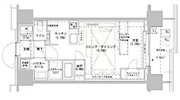パークスフィア牛込神楽坂 8階ワンルームの間取り
