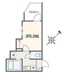 MELLAS黄金町 1Kの間取図画像
