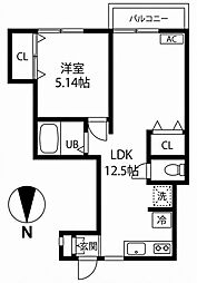 ハイム一本松 1LDKの間取図画像