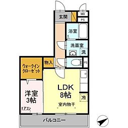 ジェンティーレ703 3階1LDKの間取り