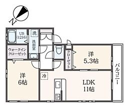 レッセローズ 2LDKの間取図画像