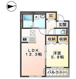 アウローラ本郷町 1LDKの間取図画像
