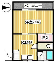 第一松原コーポ 4階1Kの間取り