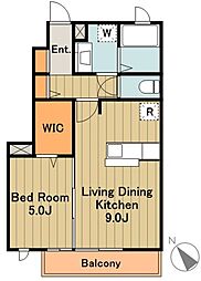 京王相模原線 京王堀之内駅 徒歩14分の賃貸アパート 1階1LDKの間取り
