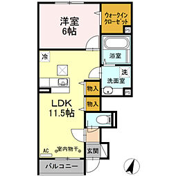 小田急江ノ島線 東林間駅 徒歩16分の賃貸アパート 1階1LDKの間取り